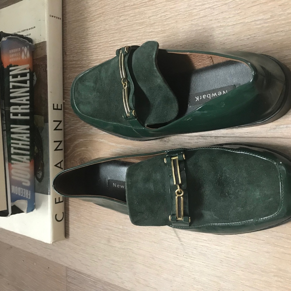 Newbark Patent-Suede Loafers, Green